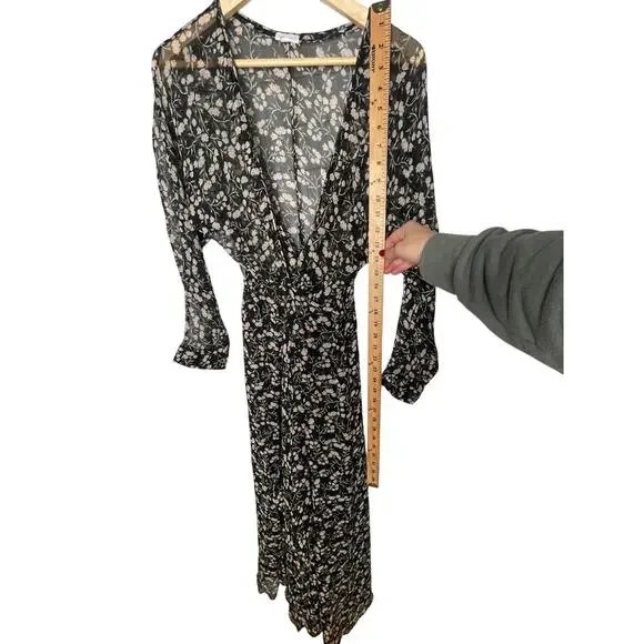 Poupette St Barth M Sheer Ilona Maxi Wrap Dress 100% Silk Long Sleeve Black NEW! - Picture 10 of 11